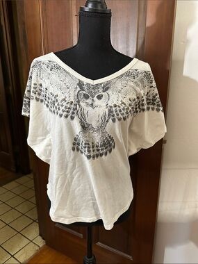 Material Girl White V-Neck Owl Graphic Tee